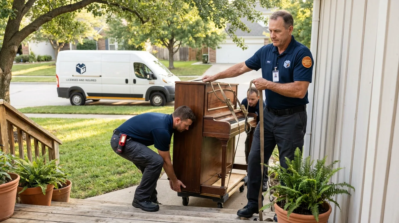 Licensed piano movers securing grand piano in Brewton, AL